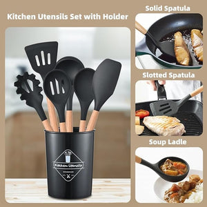 12 Piece Silicone Cooking Utensils Set - Heat Resistant, Non Stick Kitchen Tools