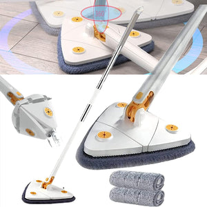 360° Rotating Adjustable Triangle Mop with Self Wringing Handle - Microfiber Floor Cleaning Mop