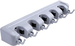 Wall Mounted Mop & Broom Holder Organizer with Hooks - Heavy Duty Storage Rack for Home, Kitchen & Garage