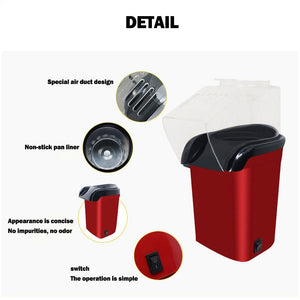 Mini Electric Popcorn Machine - Oil Free Hot Air Popcorn Maker for Home & Movie Nights